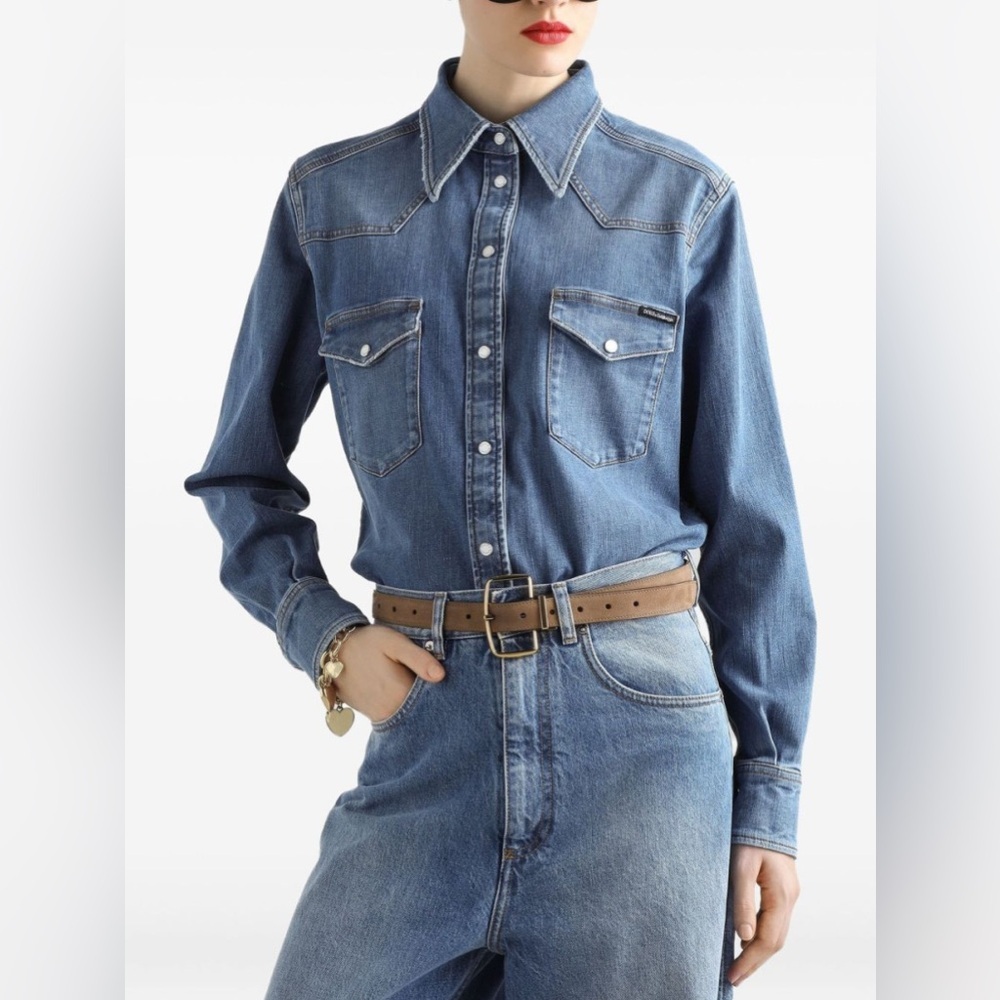 New! Dolce & Gabanna Men’s Blue Denim Western Button Down 🤠 16/41 - Picture 5 of 15